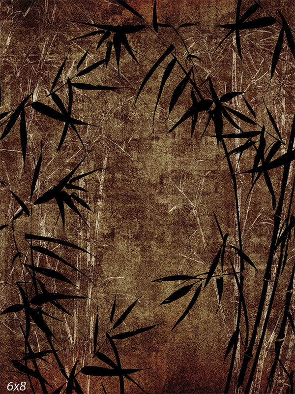 Bamboo Forest Photography Backdrop - Photography backdrop featuring intricate, silhouetted bamboo stalks and leaves set against a textured, earthy background.