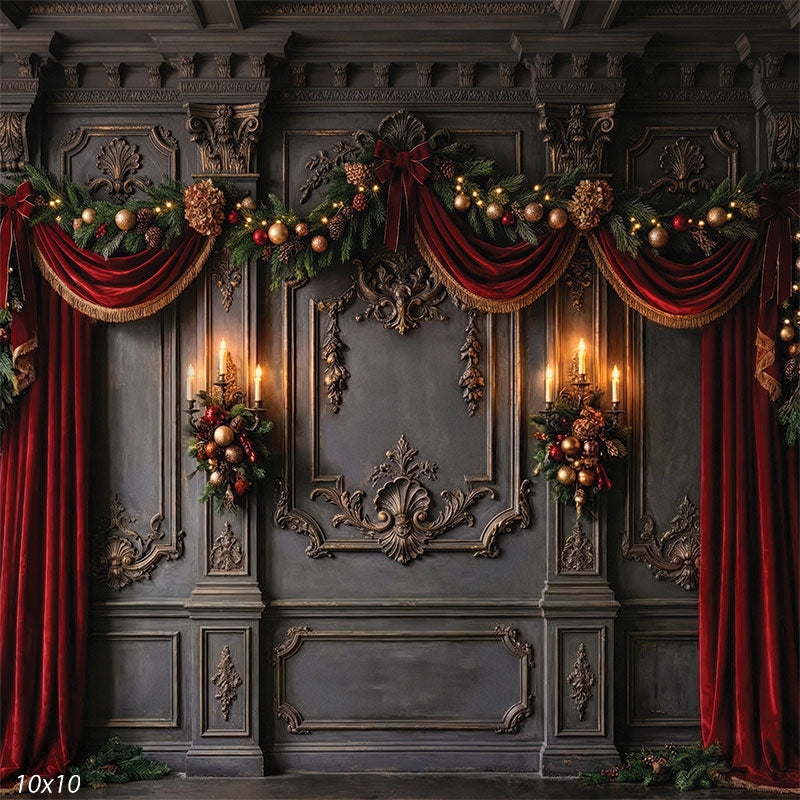 Velvet Swag ornate gray wall red velvet draping Christmas garland backdrop CP-8899