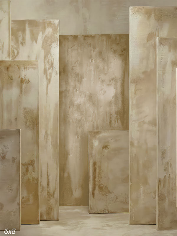 Architectural photography backdrop featuring layered beige plaster-textured rectangular panels arranged with depth in a studio setting.