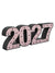 Angled view of a bold 2027 prop with multicolor glitter surface and black trim—great for New Year minis, graduation portraits, and studio countdowns.