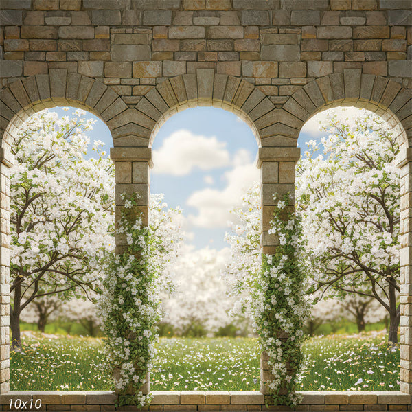 Colosseum Arch – Floral Meadows Stone Arches Spring Backdrop - Denny Mfg