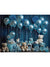 Blue Balloon Bliss Cake Smash Backdrop - Festive cake smash backdrop with blue balloons, teddy bears, presents, and a deep blue curtain adorned with silver stars.