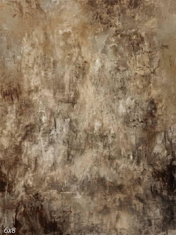 A studio background featuring a heavy grunge texture with layered brown, beige, and espresso paint strokes.
