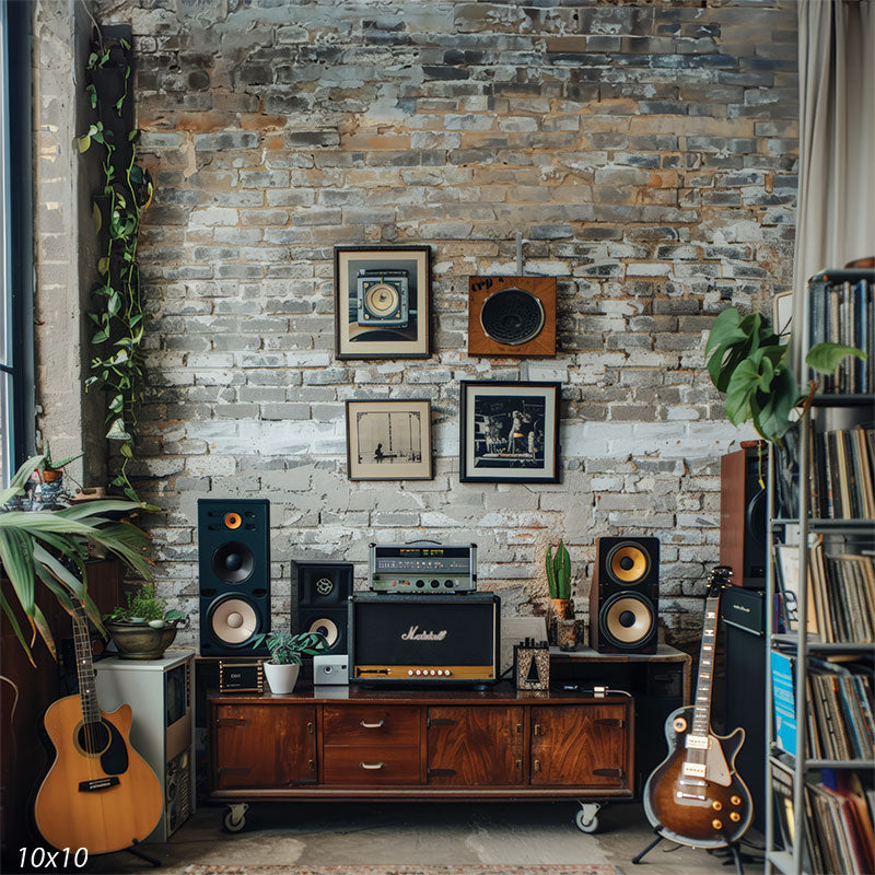 Vintage Brick Music Studio Photography Backdrop