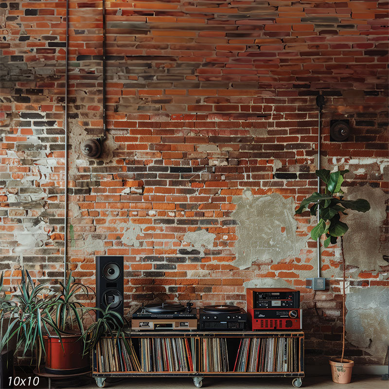 Vintage Exposed Brick Music Studio Backdrop