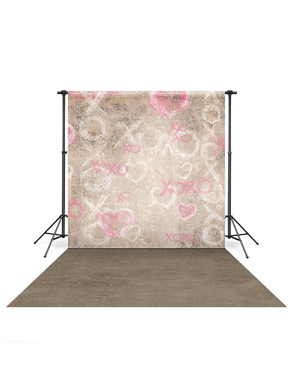 Pink Valentine Sweetheart Backdrop and Tan Concrete Floor Drop Bundle