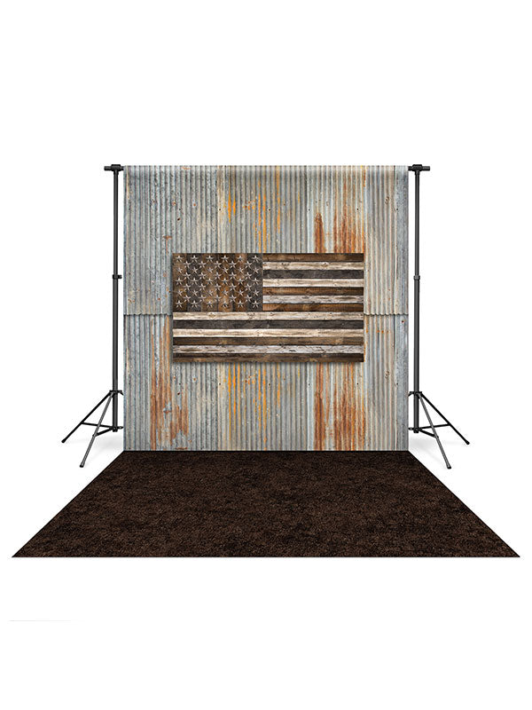 Wood Flag Wall Backdrop and Brown Dirt Floor Drop Bundle