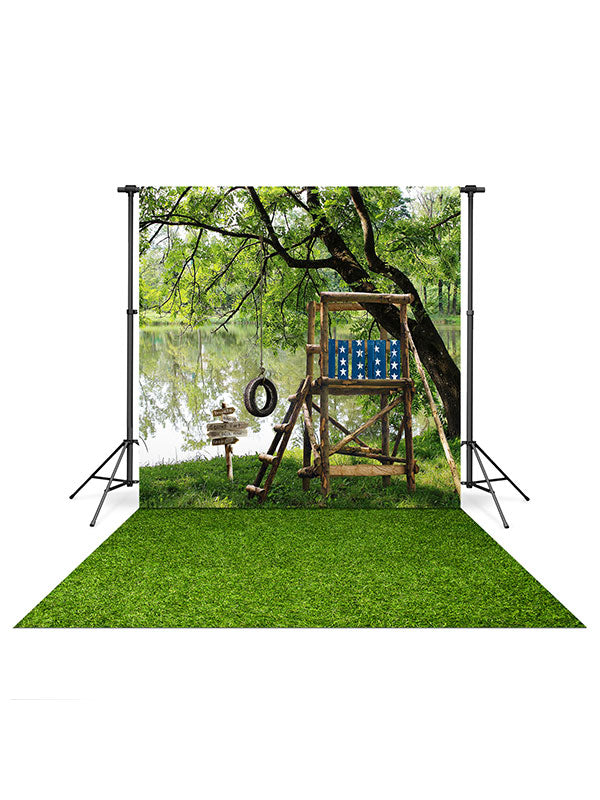 Treehouse Lake Backdrop and Grassy Knoll Floor Drop Bundle
