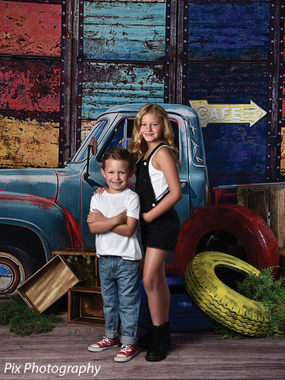 Old Blue Truck Photography Backdrop