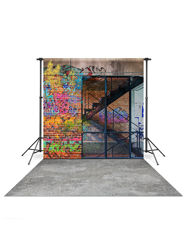 Graffiti Stairwell Backdrop and Neutral Gray Floor Drop Bundle