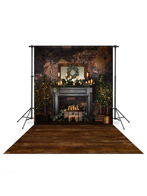 The Lodge at Lake Majestic Backdrop and Rich Brown Textured Wood Planks Floor Drop Bundle