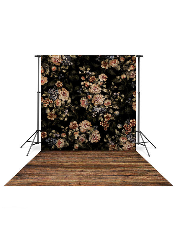 Floral Tapestry Backdrop and Worn Pine Wood Floor Drop Bundle