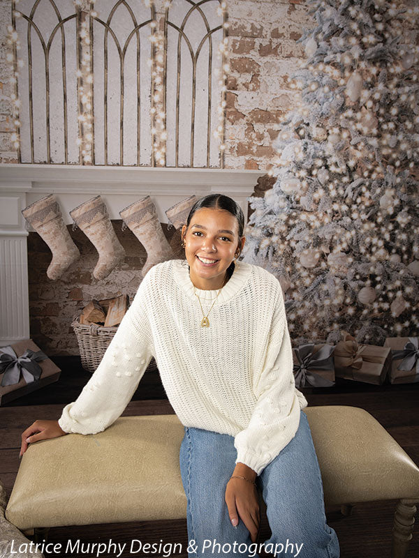 Christmas Holiday Mantel Photography Backdrop