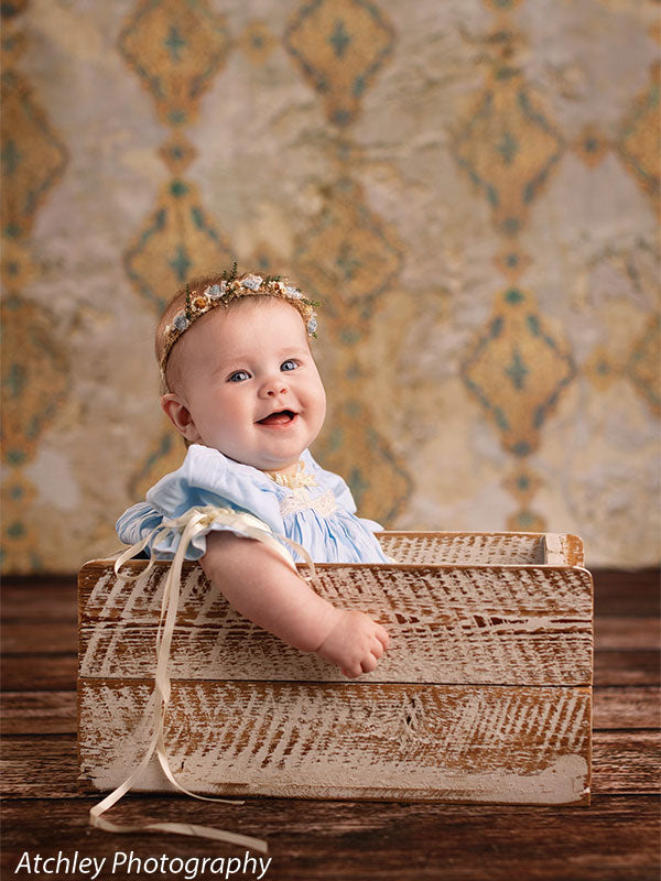 Vintage Gold and Teal Damask Photography Backdrop