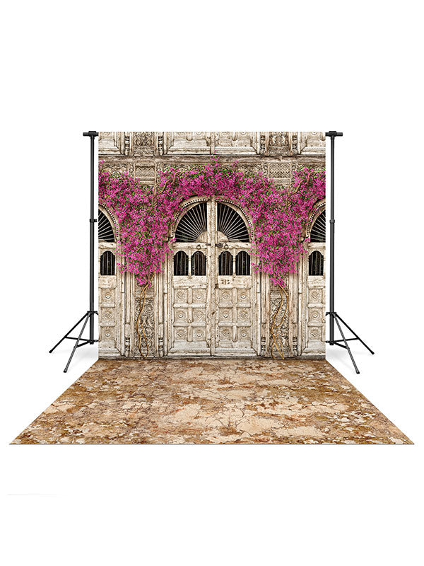 Pink Flower Bazzar Backdrop and Tan Cracked Stone Floor Drop Bundle