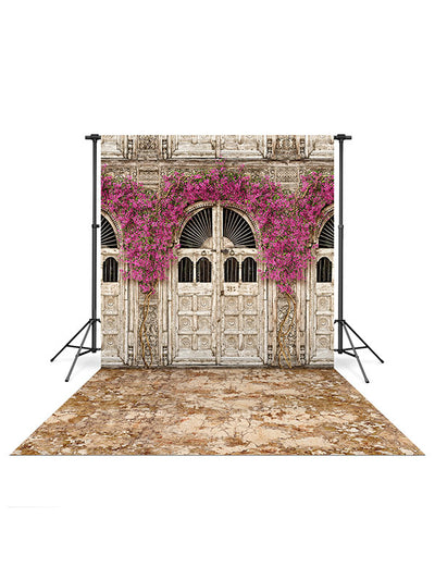 Pink Flower Bazzar Backdrop and Tan Cracked Stone Floor Drop Bundle