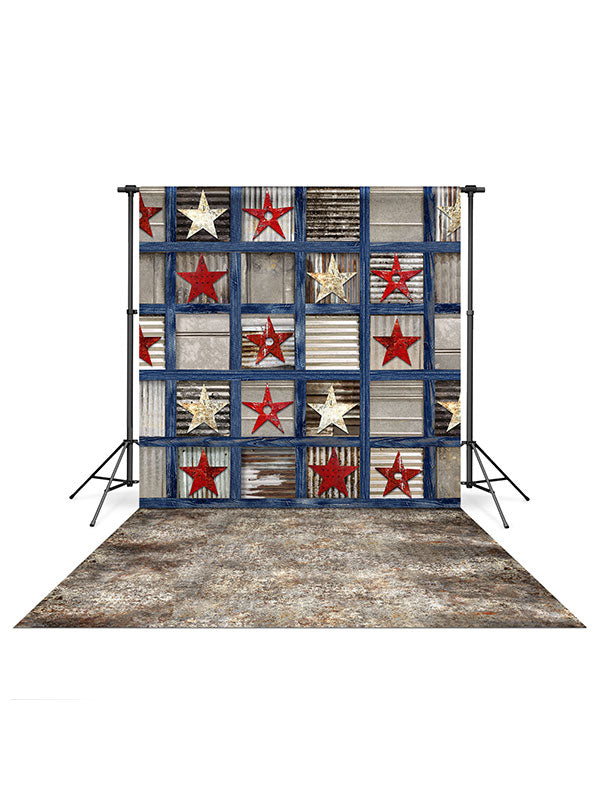 Patriotic Squares Backdrop and Textured Metal Floor Drop Bundle