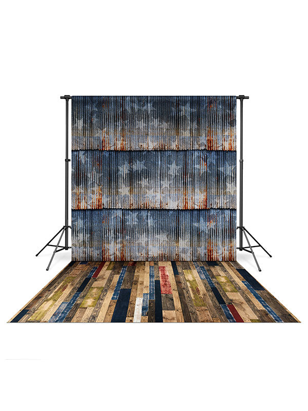 Vintage Stars Backdrop and Stained Wood Floor Drop Bundle
