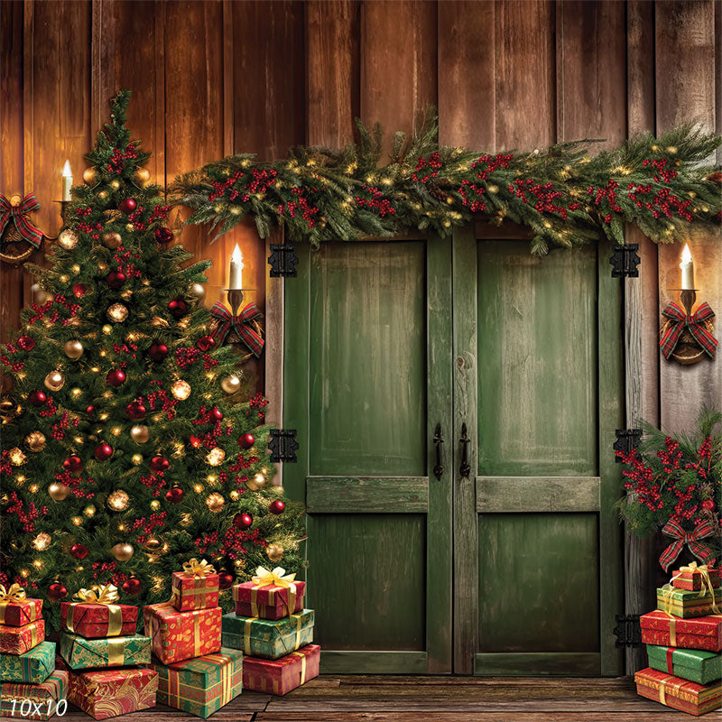 Christmas Backdrop with Green Doors