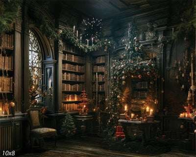 Christmas Library Backdrop