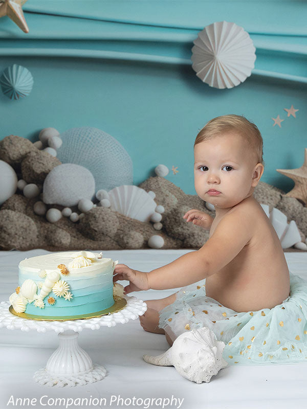 Shell Beach Birthday Party Cake Smash Backdrop