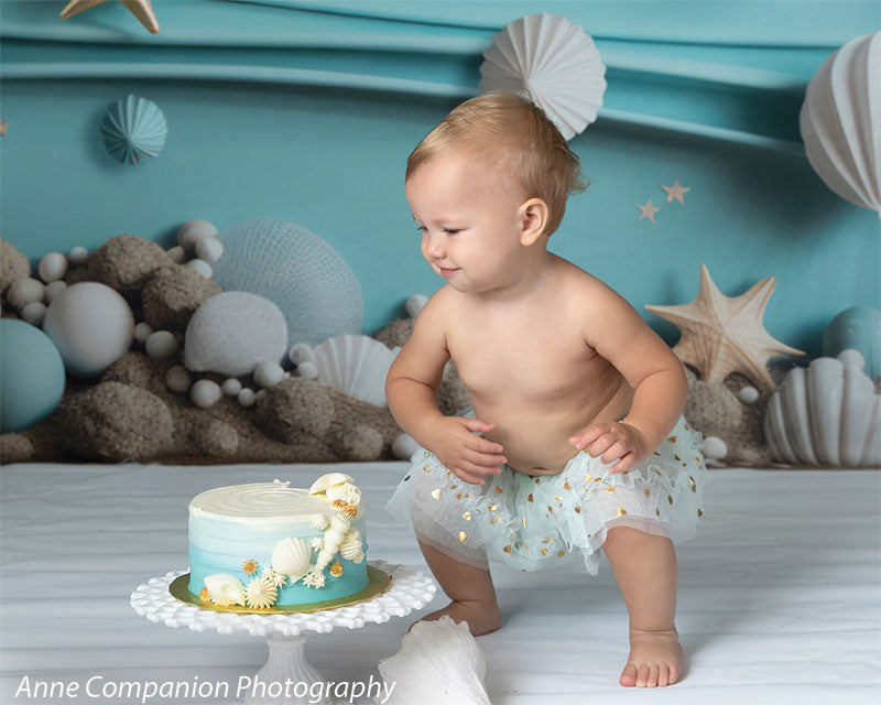 Shell Beach Birthday Party Cake Smash Backdrop