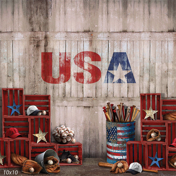 Rustic USA Baseball Photography Backdrop - Denny Mfg
