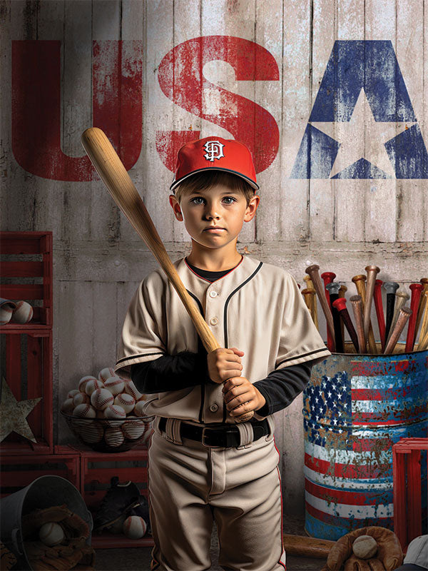 Rustic USA Baseball Photography Backdrop - Denny Mfg