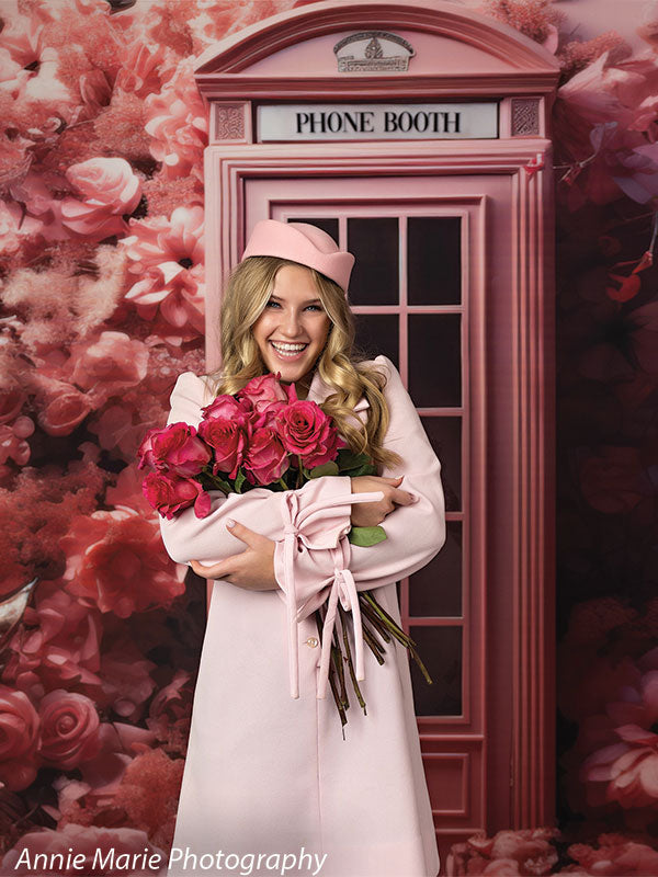 Pink Floral Phone Booth Backdrop