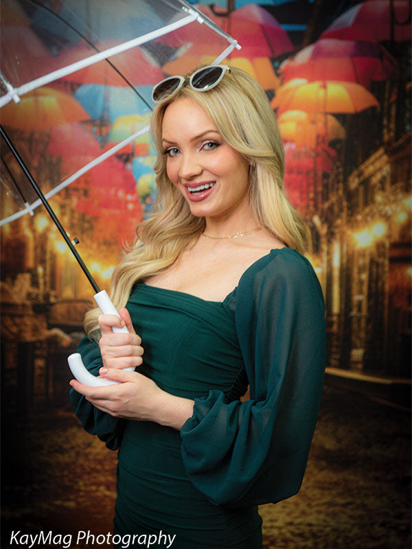 Colorful Umbrella Street Photography Backdrop