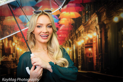 Colorful Umbrella Street Photography Backdrop