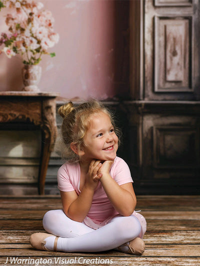 Distressed French Pink Foyer Wall and Floral Backdrop