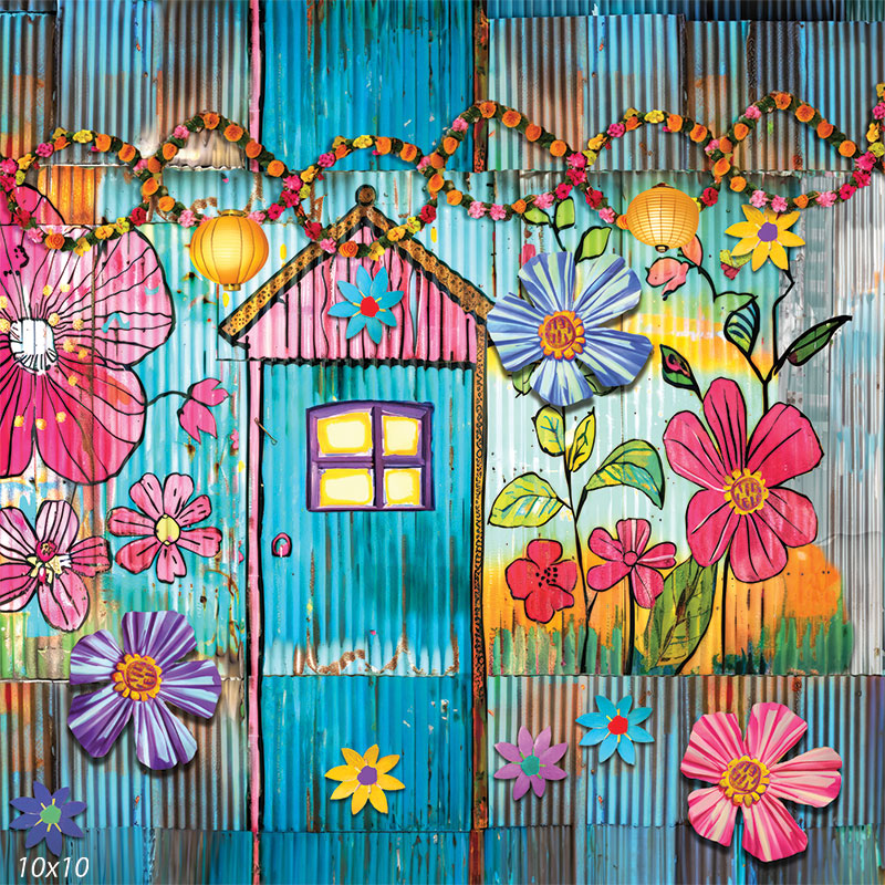 Tin Flowers Door Photography Backdrop