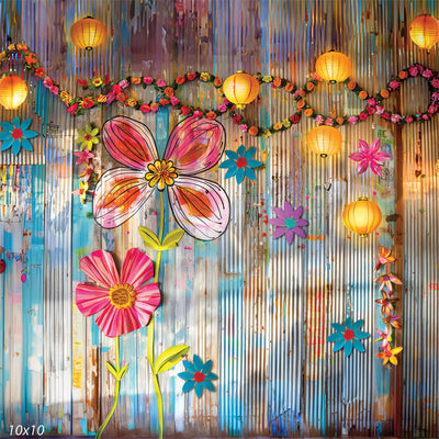 Tin Flowers Wall Photography Backdrop