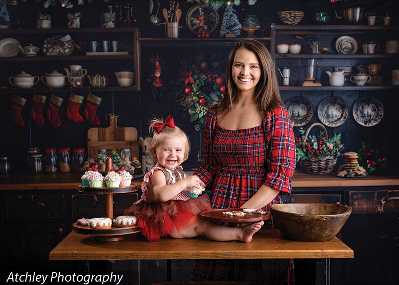 Christmas Kitchen Photography Backdrop