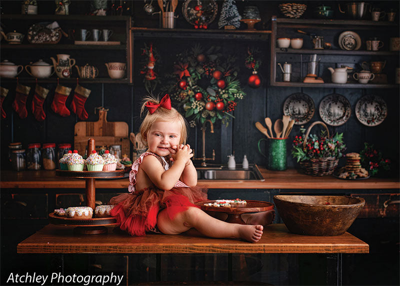 Christmas Kitchen Photography Backdrop