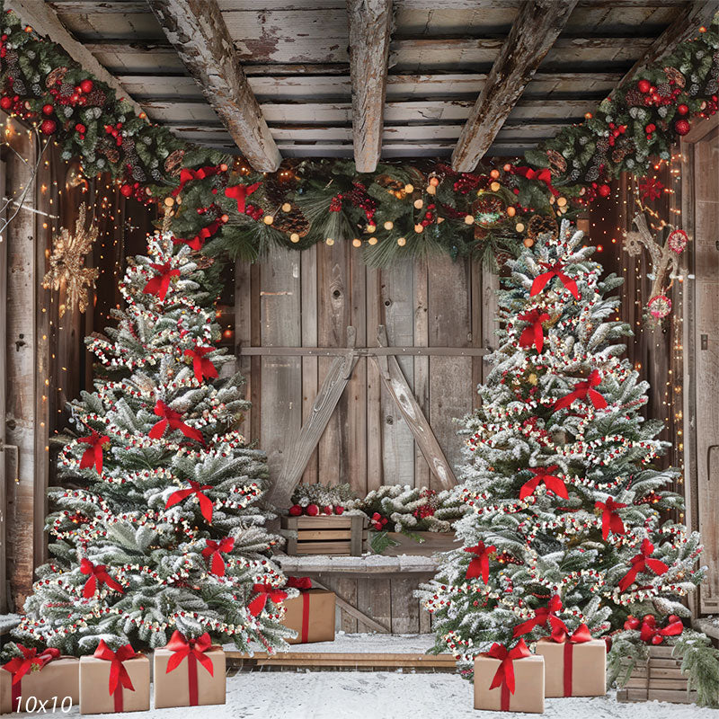 Christmas Winter Barn Photography Backdrop 6 x 8 Freedom Cloth (Printed) - Clearance