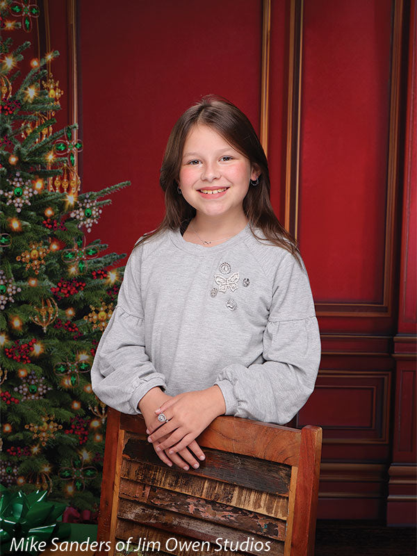 Red Christmas Wall and Christmas Tree Photography Backdrop