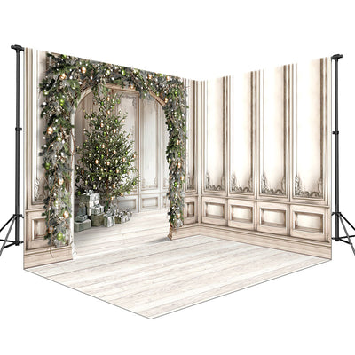 Christmas White Arch and Paneled White Wall Corner Set