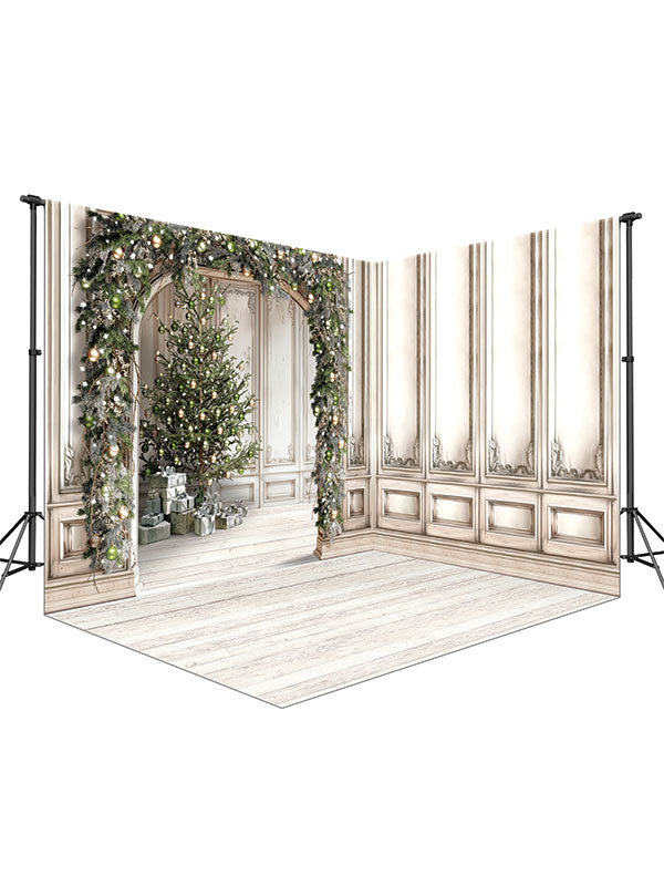 Christmas White Arch and Paneled White Wall Corner Set