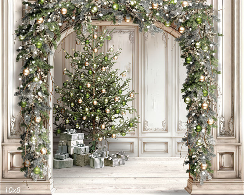 Christmas White Arch and Paneled White Wall Corner Set