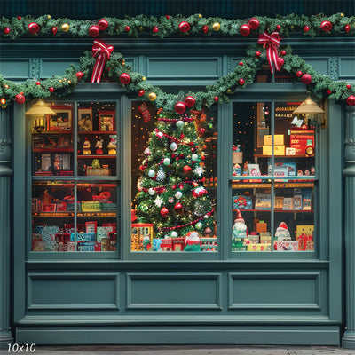 Festive Holiday Storefront Window Photography Backdrop