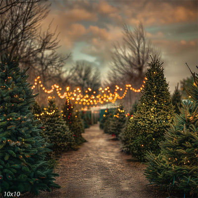 Festive Christmas Tree Pathway Photography Backdrop