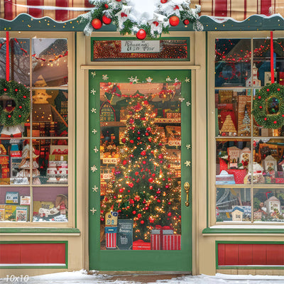 Charming Christmas Storefront Backdrop