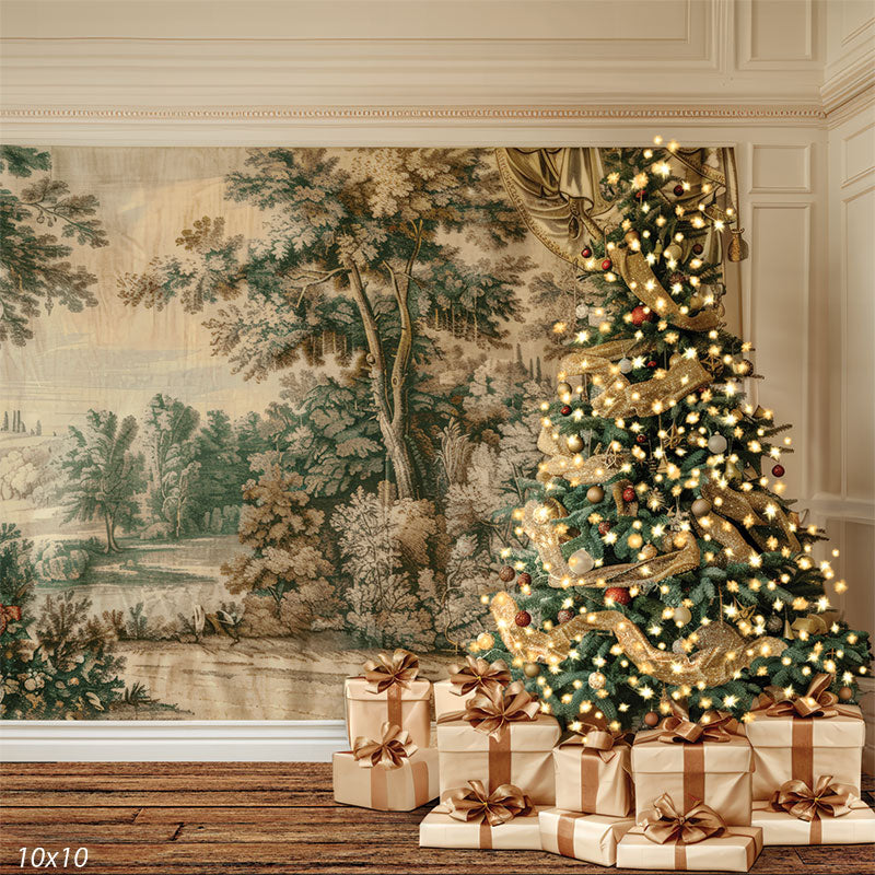 Elegant Vintage Christmas Tree Backdrop