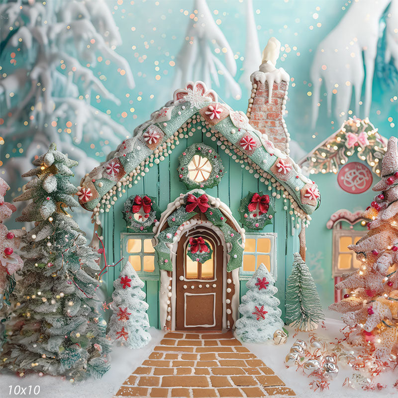 Whimsical Gingerbread House Christmas Backdrop