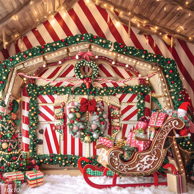 Festive Holiday Gingerbread House Christmas Backdrop