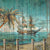 Tropical Sailing Ship and Palm Tree Wooden Mural Backdrop