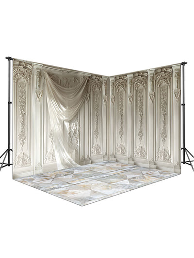 White Draped Panels and White Baroque Panels Corner Set