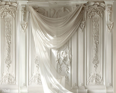 White Draped Panels and White Baroque Panels Corner Set